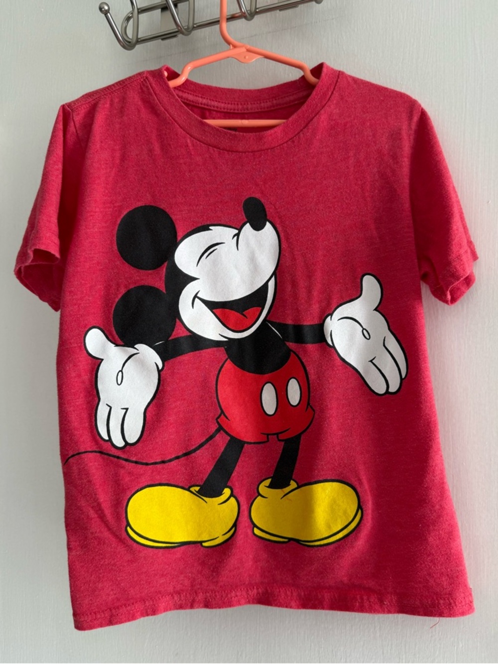 Disney Red Mickey Mouse Short Sleeve Tee with Yellow Shoes Size S